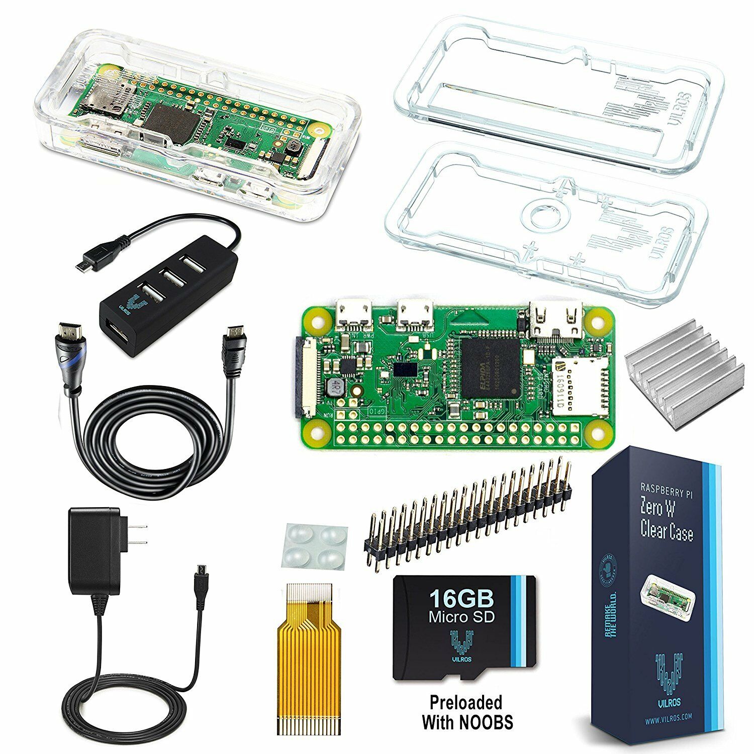 Vilros Raspberry Pi Zero W Complete Starter Kit-Premium Clear Case Edition