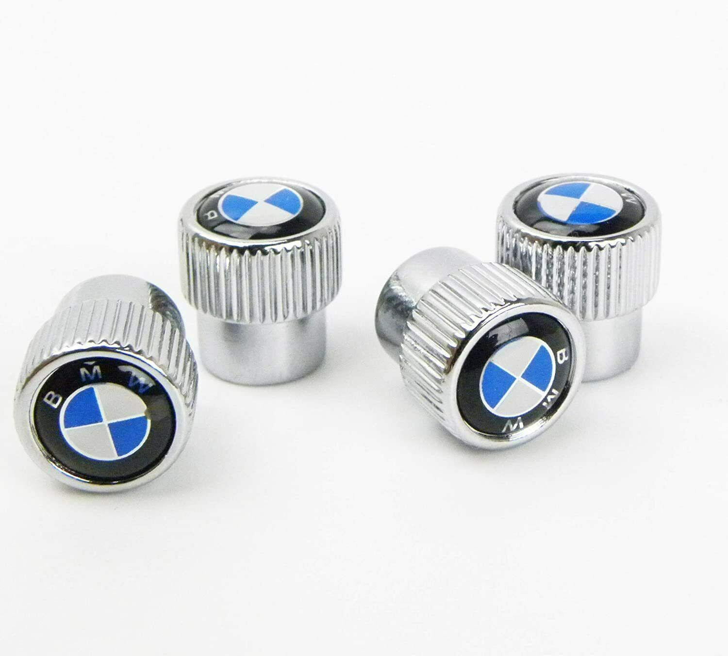 BMW SET Logo Valve Stem Caps Covers Silver Roundel Logo Set of 4