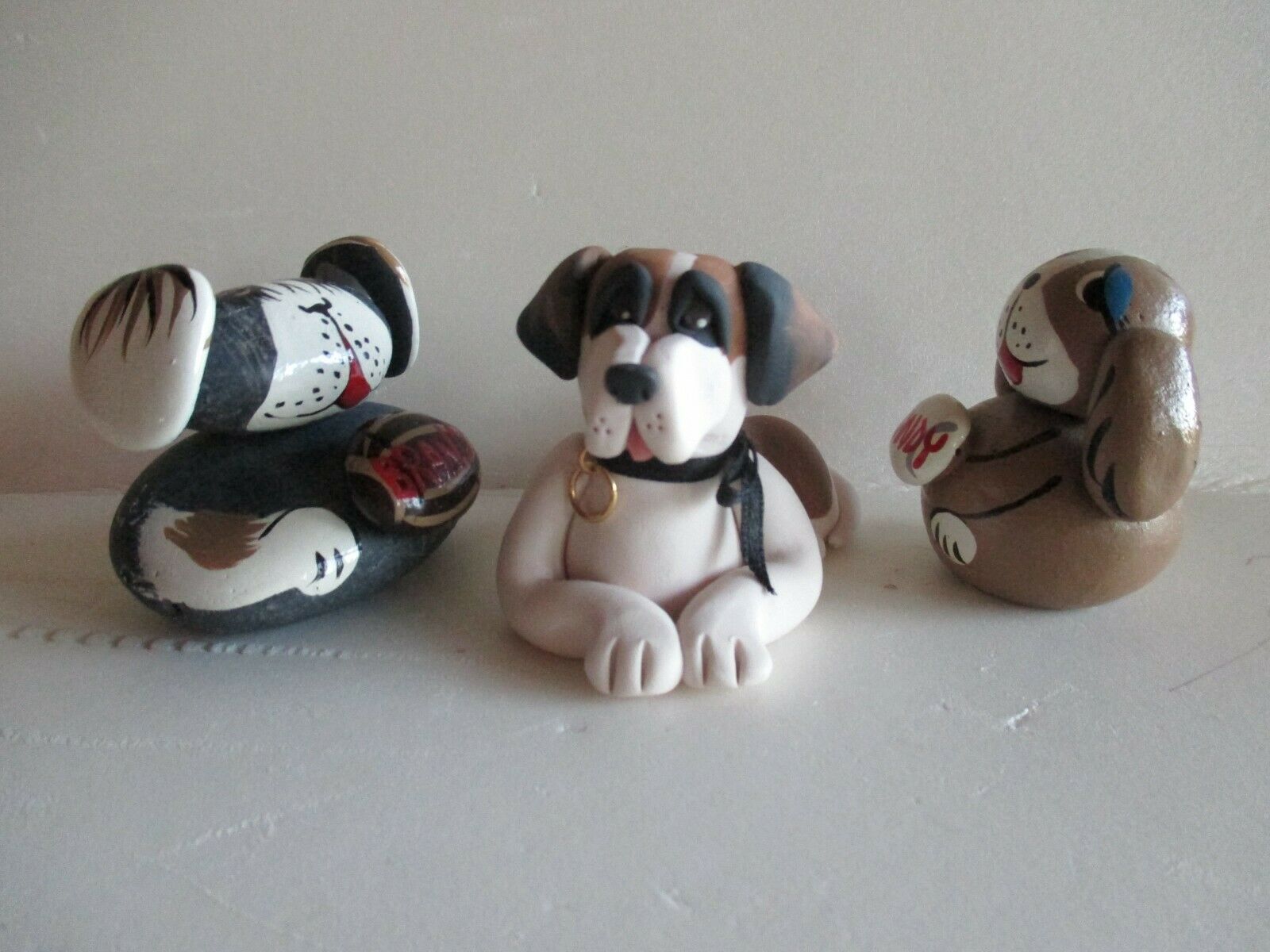 ST. BERNARD Collectible Figurines 1 by CECILE & 2 PAINTED ROCK ART DOGS
